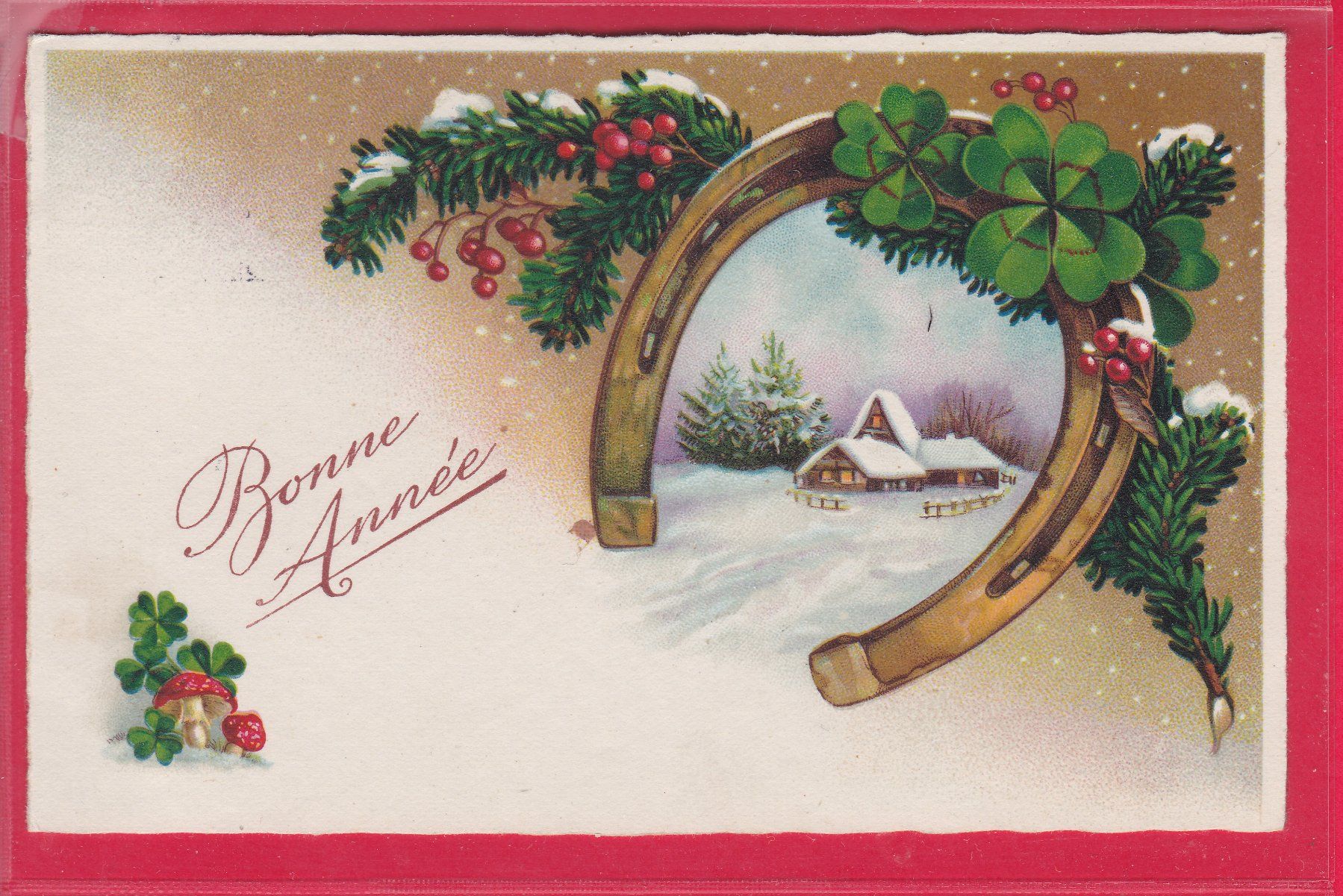 Ansichtskarten: BONNE ANNÉE, 30.12.1935 – Gebraucht aus Oberrieden von Gebirgsstelze