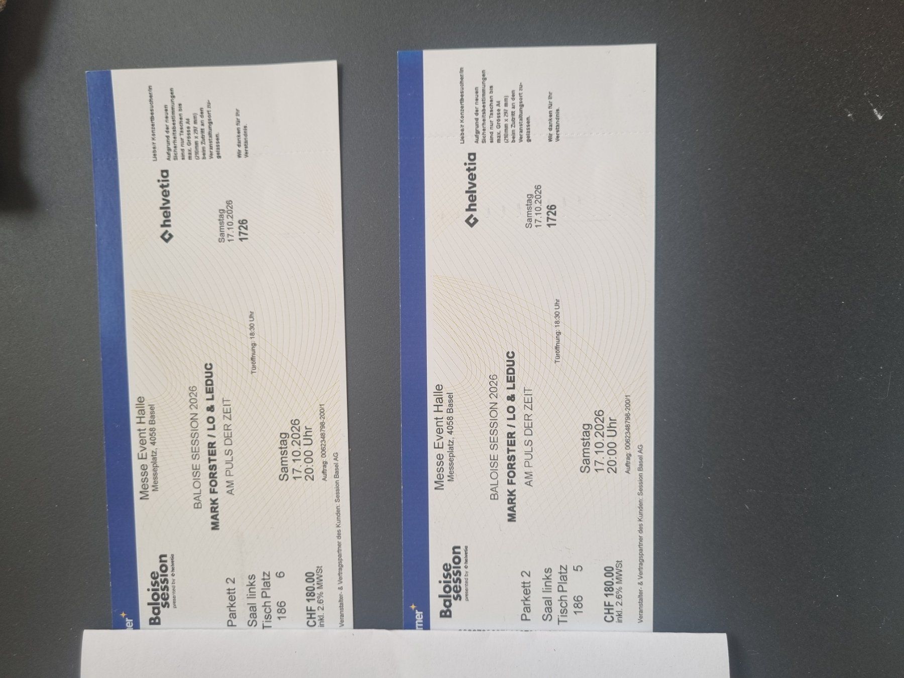 Billets: Baloise Session: Lo & Leduc, Mark Forster – Neuf avec emballage d'origine à Arlesheim par gas_vfv9 1