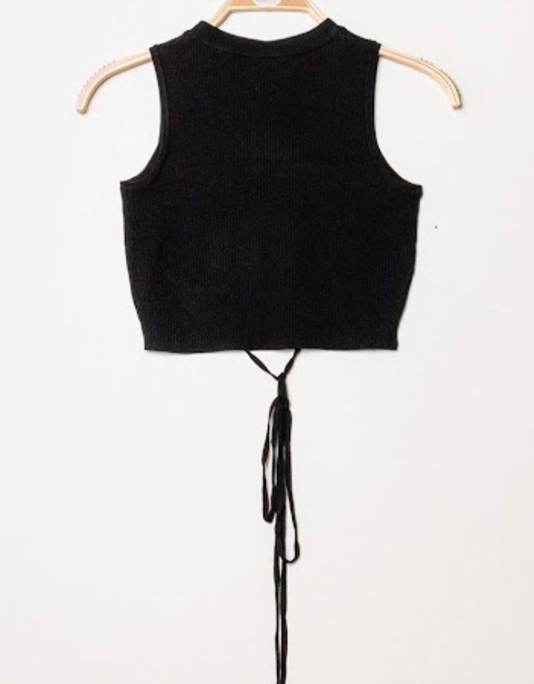 Top: Nr 204 Schwarz Geripptes Crop-Top mit Schnürung S M Basic – Nuovo e nell'imballaggio originale da Vinelz venduto da sonnenmond77 1