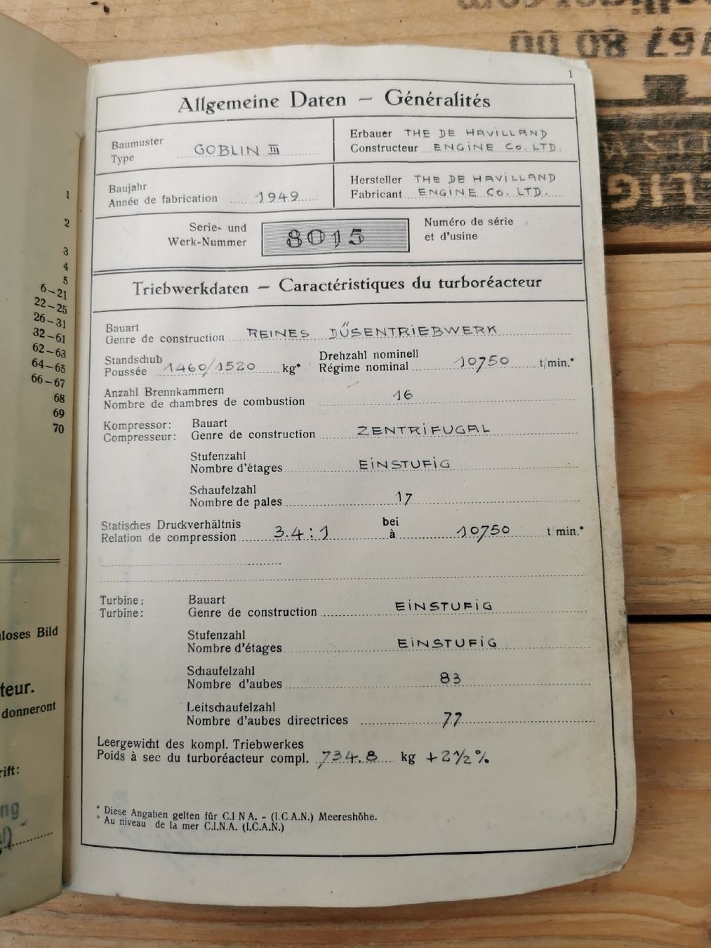 Misurare: Triebwerk-Buch Goblin III DH-100 Vampire Fliegertruppe  – Usato da Neuenkirch venduto da bf-109 2