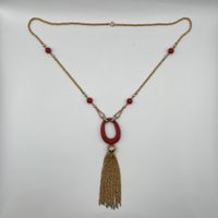 Boho Halskette Rot Gold Quaste 73cm Vintage Stil