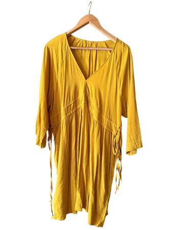 Damen Kleid senfgelb V-Ausschnitt Grösse L - gebraucht