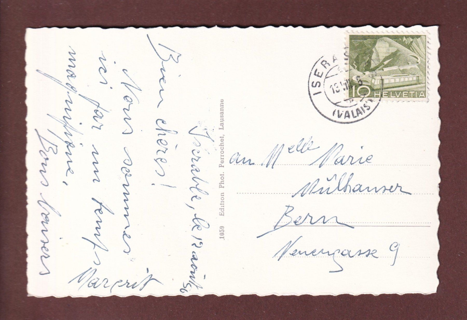 Cartoline postali: Un Bonjour d'ISERABLES - 1956 – Usato da Pully venduto da nicecards 1