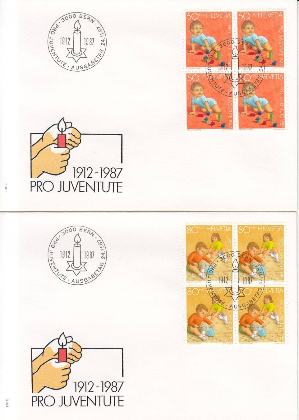 Alle Briefmarken: SBK J302 - J306 im 4er-Block FDC – Gebraucht aus Bürglen TG von StampGraf 2