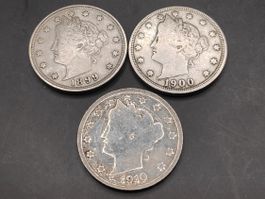 3x 5 Cents "Liberty Nickel"