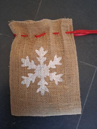 Jutesack mit Schneeflocke, Adventssäckli, Chlousesäckli