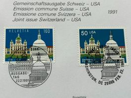 Gemeinschaftsausgabe Schweiz - USA 1991 Bundeshaus - Capitol