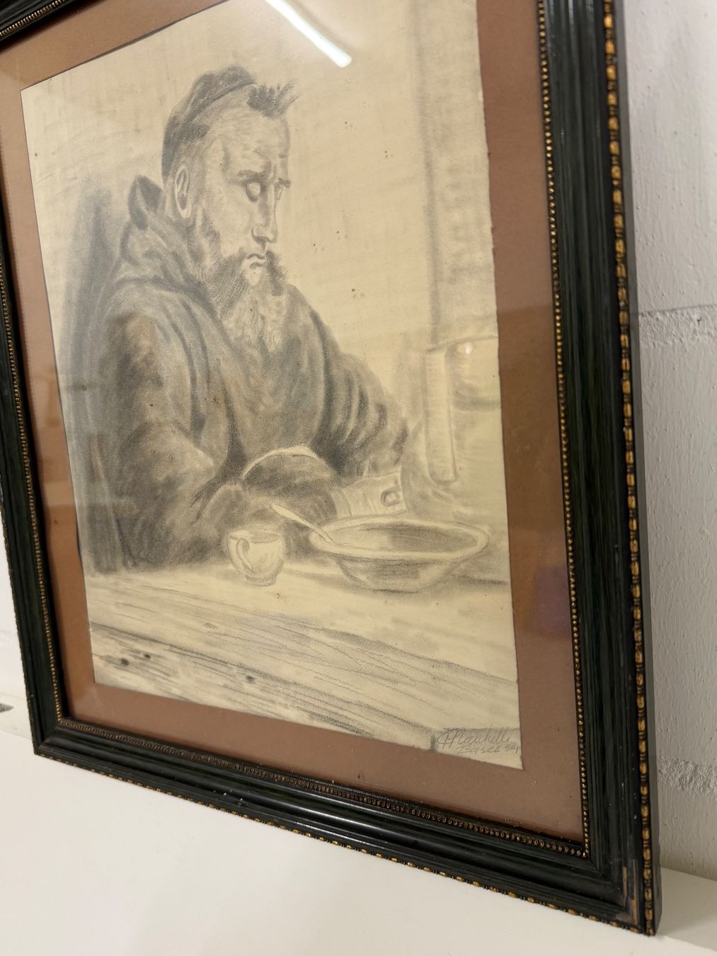 Dipinti: Vintage gerahmte Bleistiftzeichnung eines Mönchs, Wandkunst – Usato da Basel venduto da PAUL_ART 8