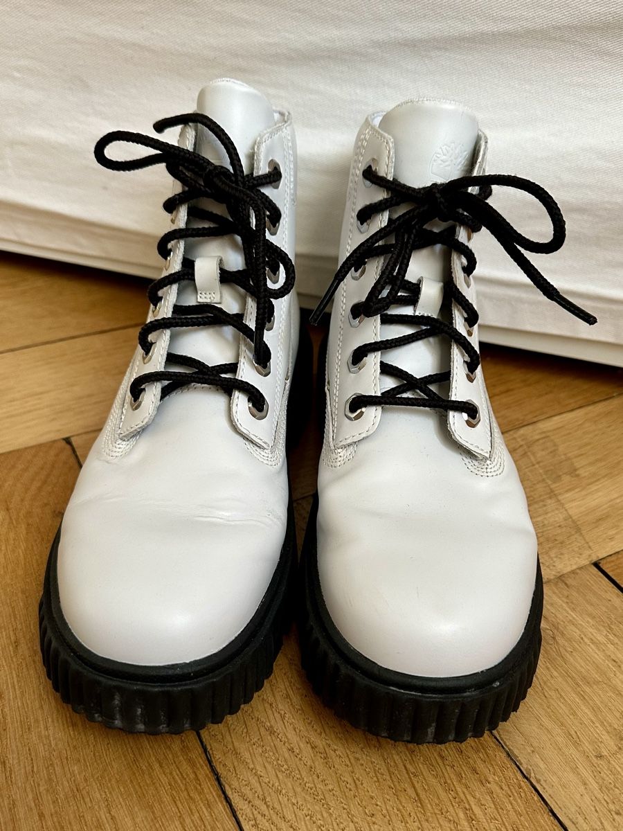 Timberland Scarpe da donna: Timberland Sky White Leather Lace Up Chunky Platform Combat – Usato da Zollikon venduto da _M65_ 4
