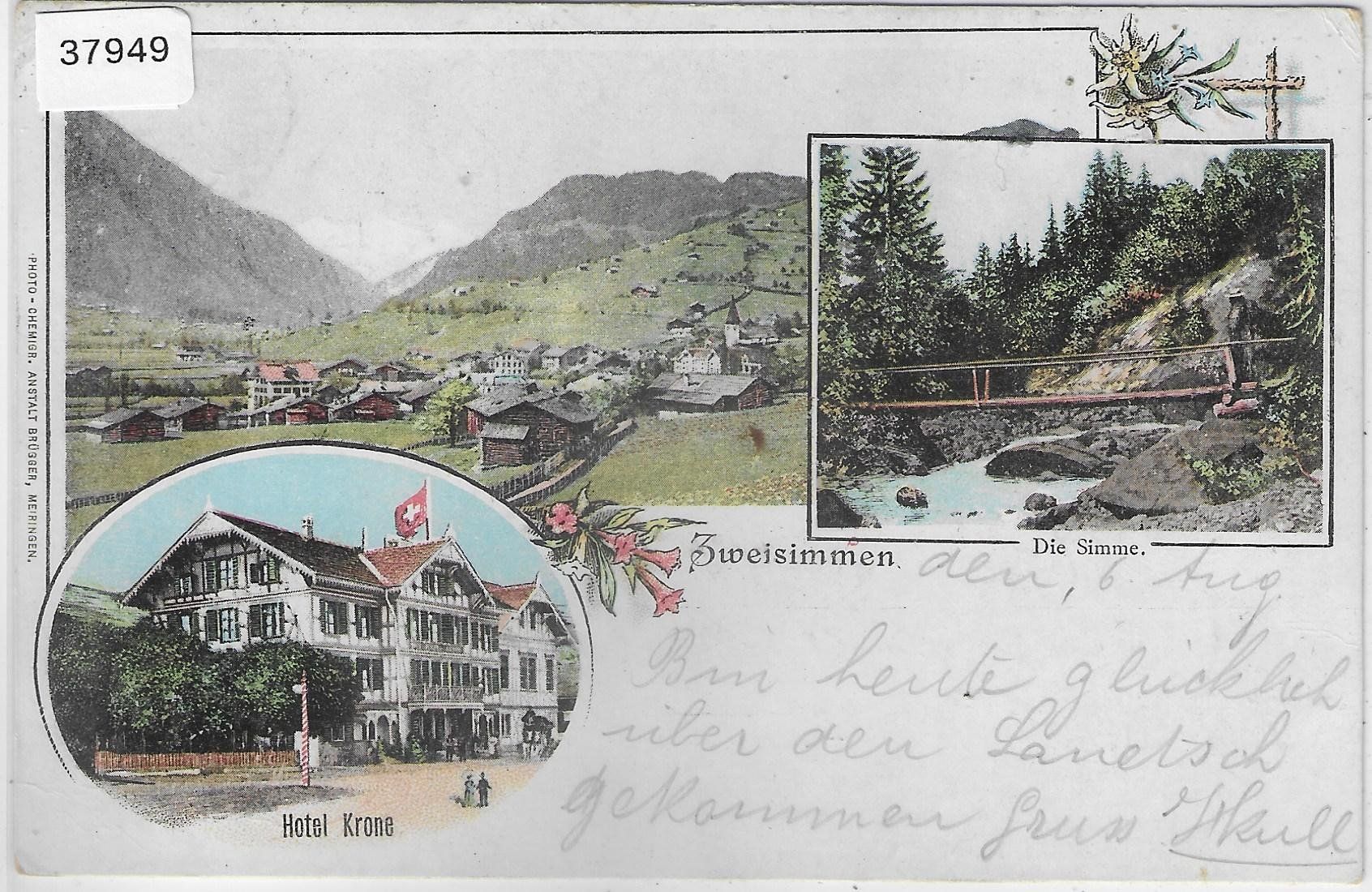 Ansichtskarten: Gruss aus Zweisimmen - Hotel Krone – Gebraucht aus Ettingen von Kartenplanet