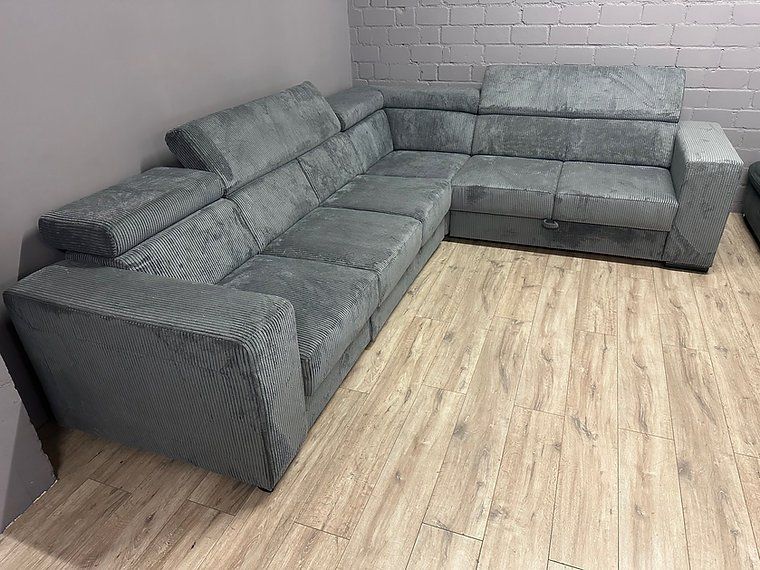 Sofas: ECKSOFA "FEWA" SAMTKORD GRAU BEIDSEITIGE MONTIERBAR – Neu und originalverpackt aus Recherswil von Moebel_Outlet 2