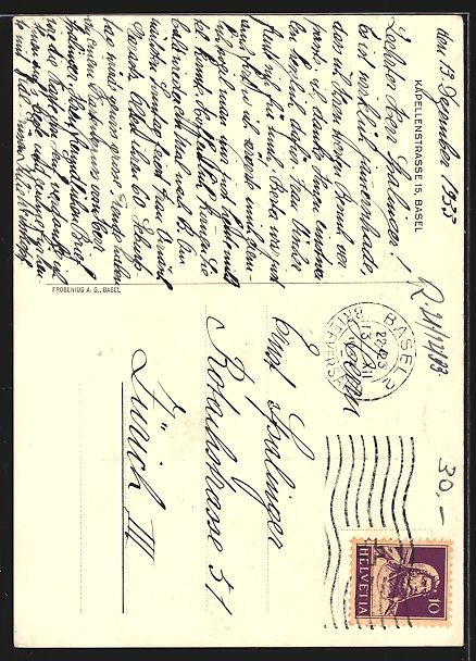 Cartoline postali: AK Basel, Haus in der Kapellenstrasse 15 – Usato da Berlin venduto da bartko-reher 1