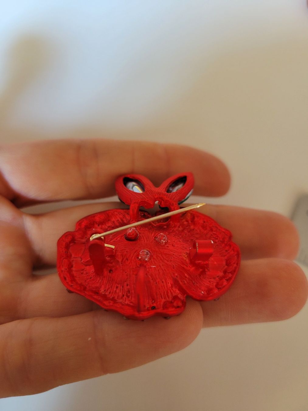 Spille & Fermagli: Broche fleur rouge vintage avec strass – Usato da Bernex venduto da Dariafr 1