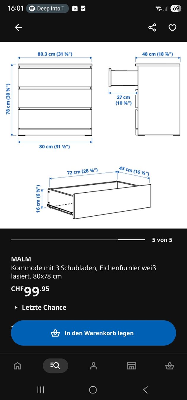 Ikea Commodes: 2x MALM Kommode 3 Schubladen Eiche 80x78cm – D'occasion à Suberg par nat_qvg5 1