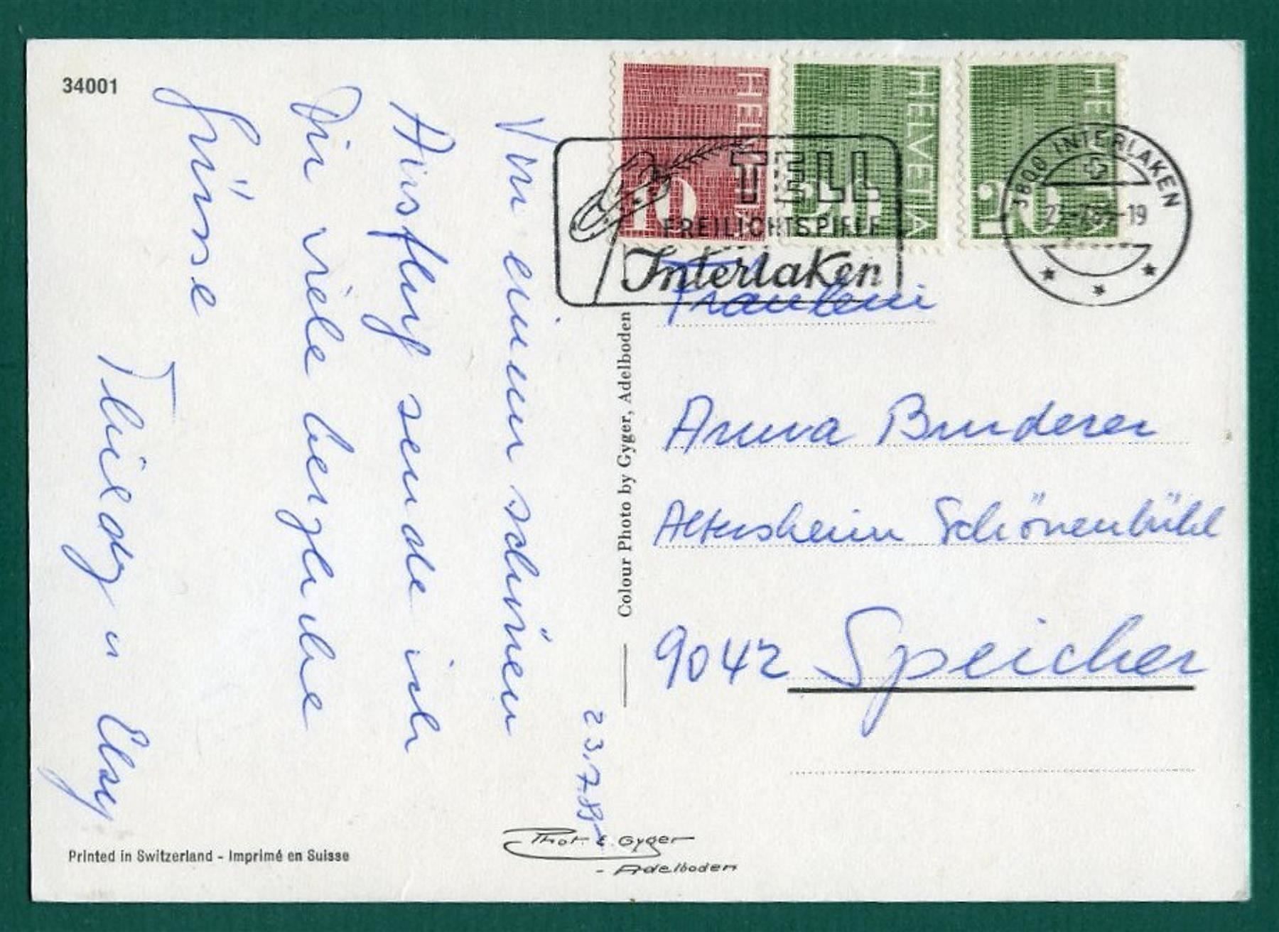 Cartoline postali: Interlaken,4 Ansichten, 1985, gelaufen, Grossformat – Usato da Sargans venduto da Hausi1951 1