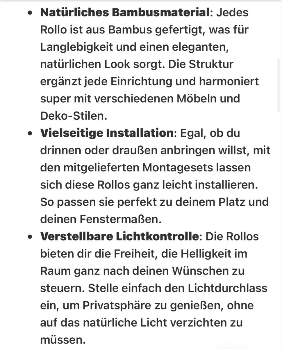 Tende da sole: Rollo Natur aus Bambus – Nuovo e nell'imballaggio originale da St. Gallen venduto da han_7nq6 6