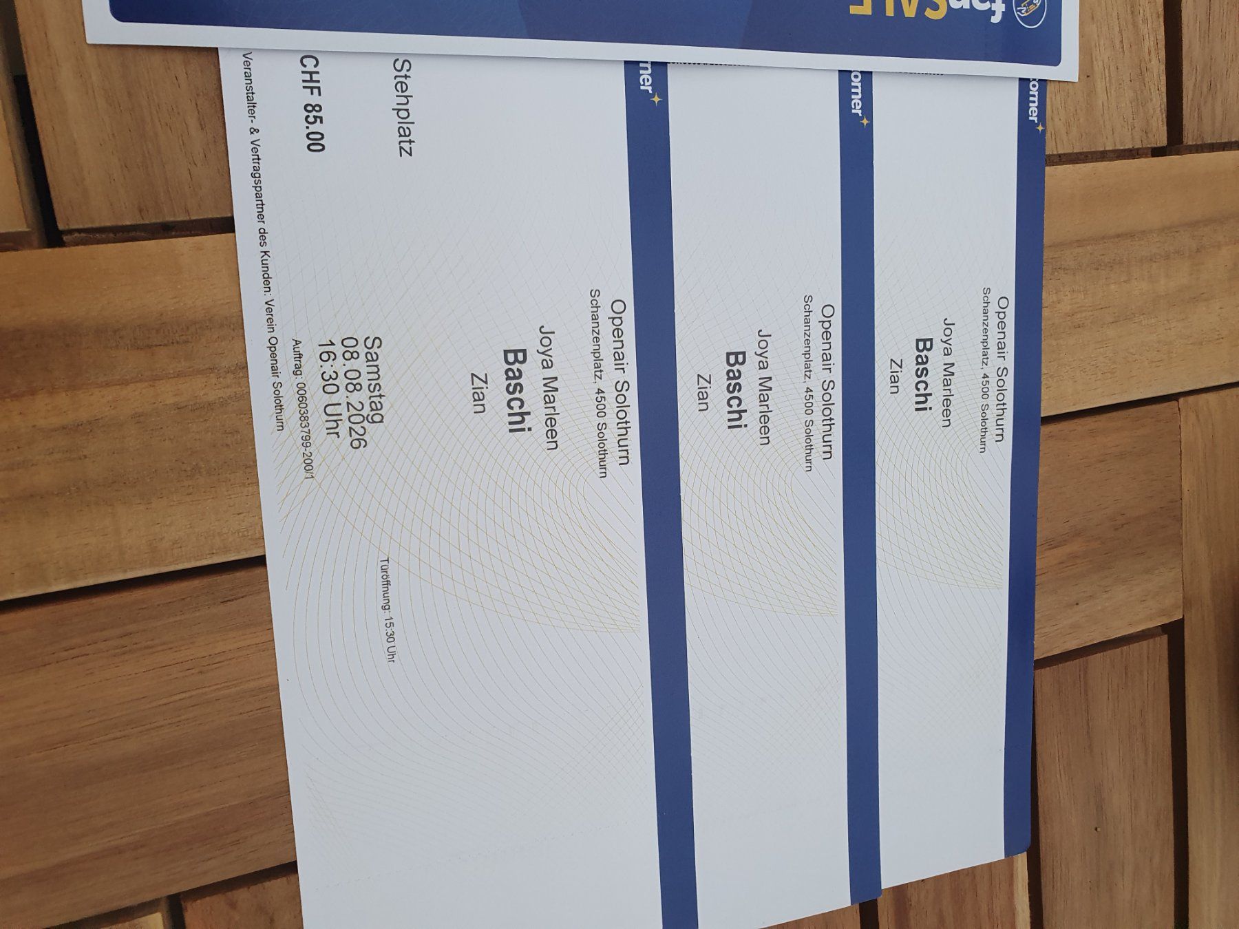 Biglietti: Openair Solothurn 08.08.2026, Baschi, CHF 60.00 je Ticket – Usato da Bellach venduto da and_smt7