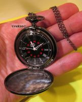 NEUE Taschenuhr Spiegel schwarz mit Deckel und Kette