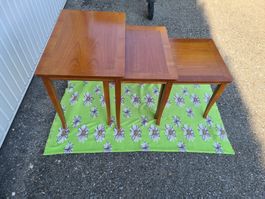 Tables gigognes vintage en bois massif, set de 3