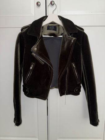 Bershka Bikerjacke XS Olive grün Wildlederoptik