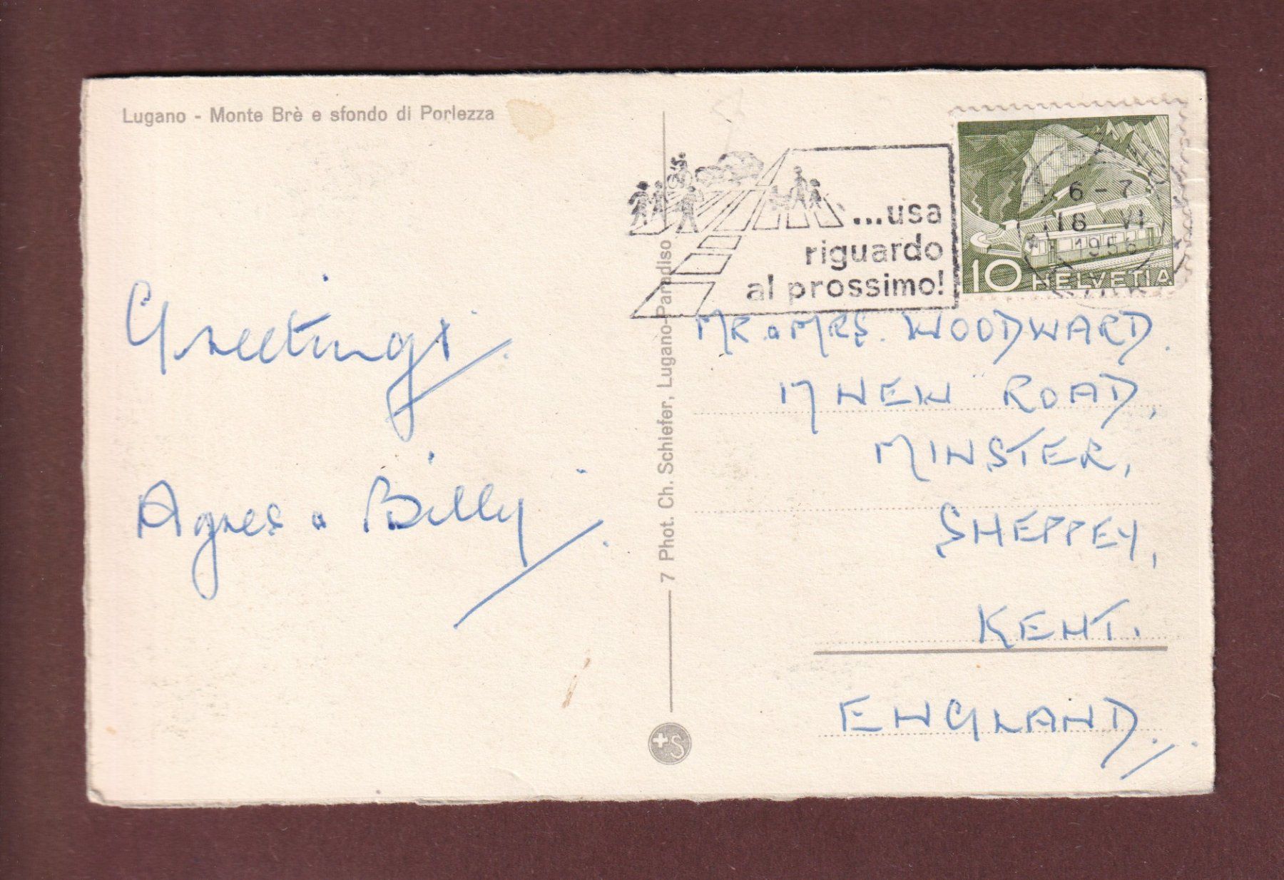 Ansichtskarten: LUGANO - Monte Brè - 1956 – Gebraucht aus Pully von nicecards-shop 1
