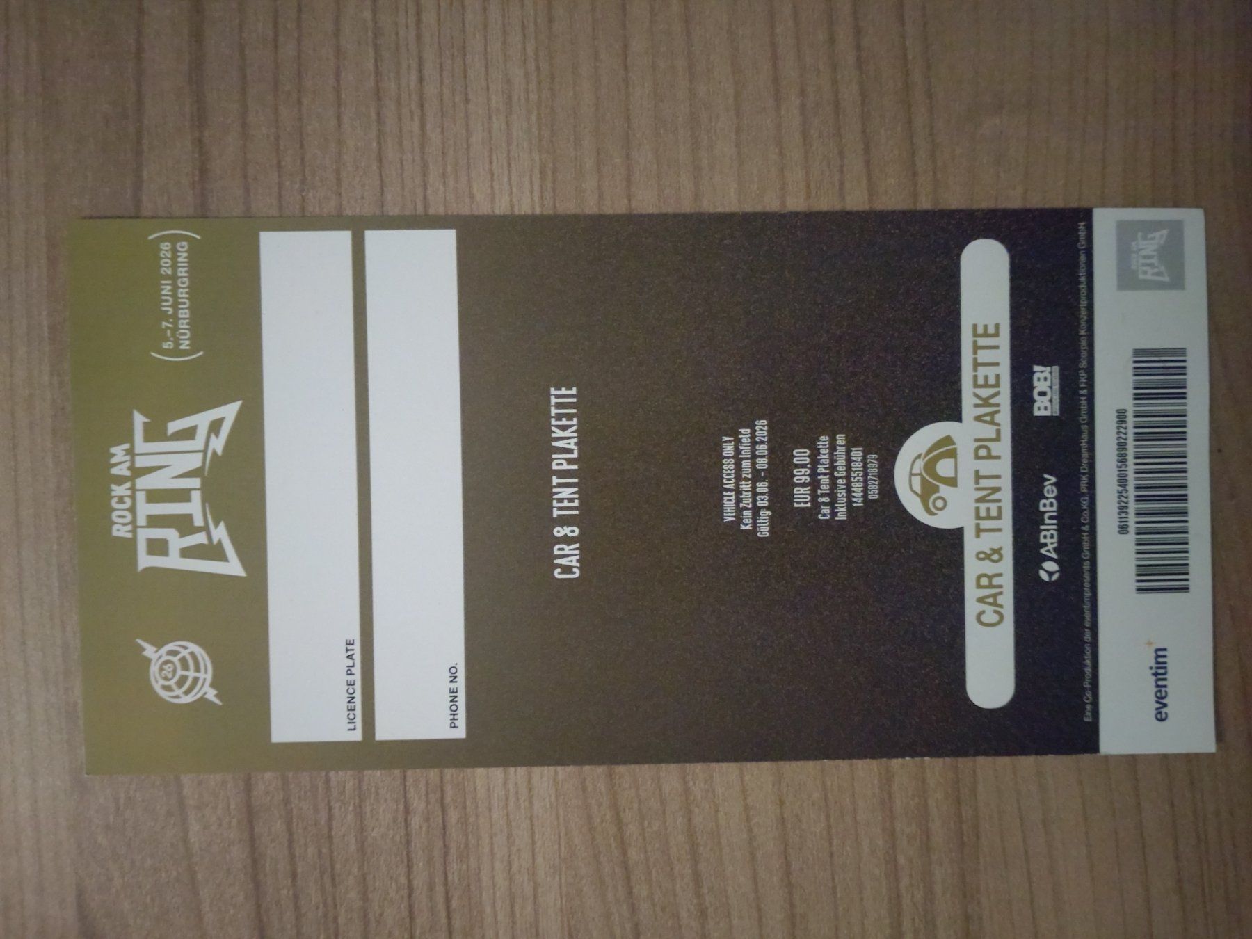 Biglietti: Rock am Ring, Car & Tent Plakette – Usato da Ilanz venduto da sam_p967