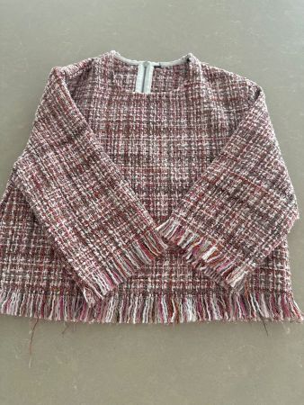 🩷 Bouclé-Pullover | Rosa, Weiss und Braun | Gr. S