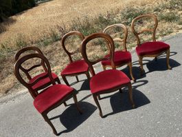 6 Chaises anciennes bois et velours rouge lot de 6 assises