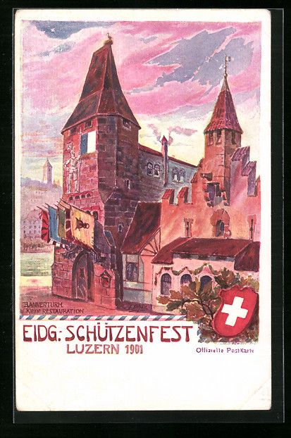 Cartoline postali: Litho Luzern, Eidgenössisches Schützen – Usato da Berlin venduto da bartko-reher