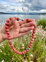 Elegante Rote Korallen Halskette mit Sterling Silber