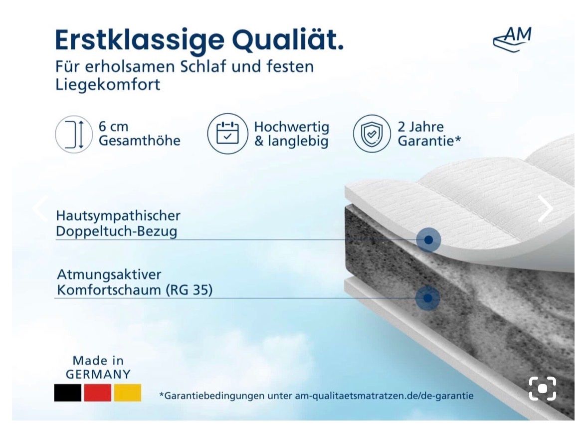 Matelas: Basic Komfortschaum Topper fest 200 x 210cm – Neuf (Voir description) à Andiast par blaettna 2