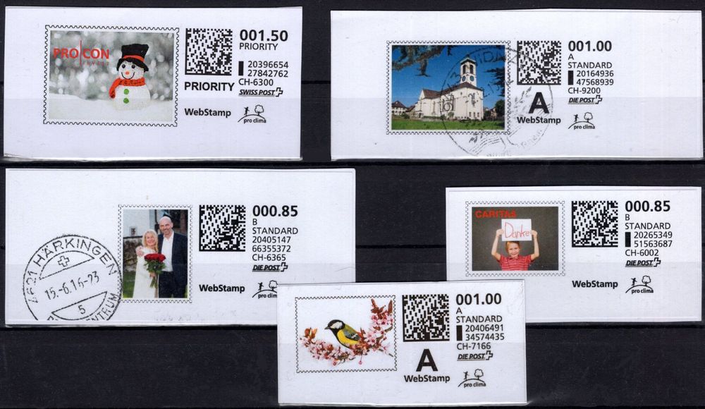 5 private Schweizer Webstamps - gebraucht auf Papier (Gebraucht) in ...