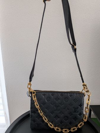 Louis Vuitton Black Coussin PM Leather Embossed Chain Bag