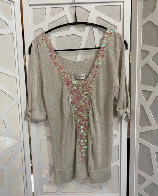 Topshop Tops: Joli haut 'Topshop' argenté, S – Gebraucht aus Grund b. Gstaad von PlageNeige 3