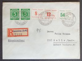 SPREMBERG 1946: R-Umschlag mit 8,12,54 Pf+Gemeinschaftsausg.