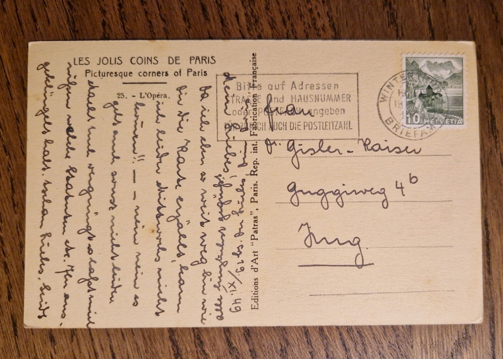Cartoline postali: Paris, Oldtimer, v. Winterthur n. Dr. Gisler Zug, 1949 – Usato da Ebikon venduto da Donar50 1