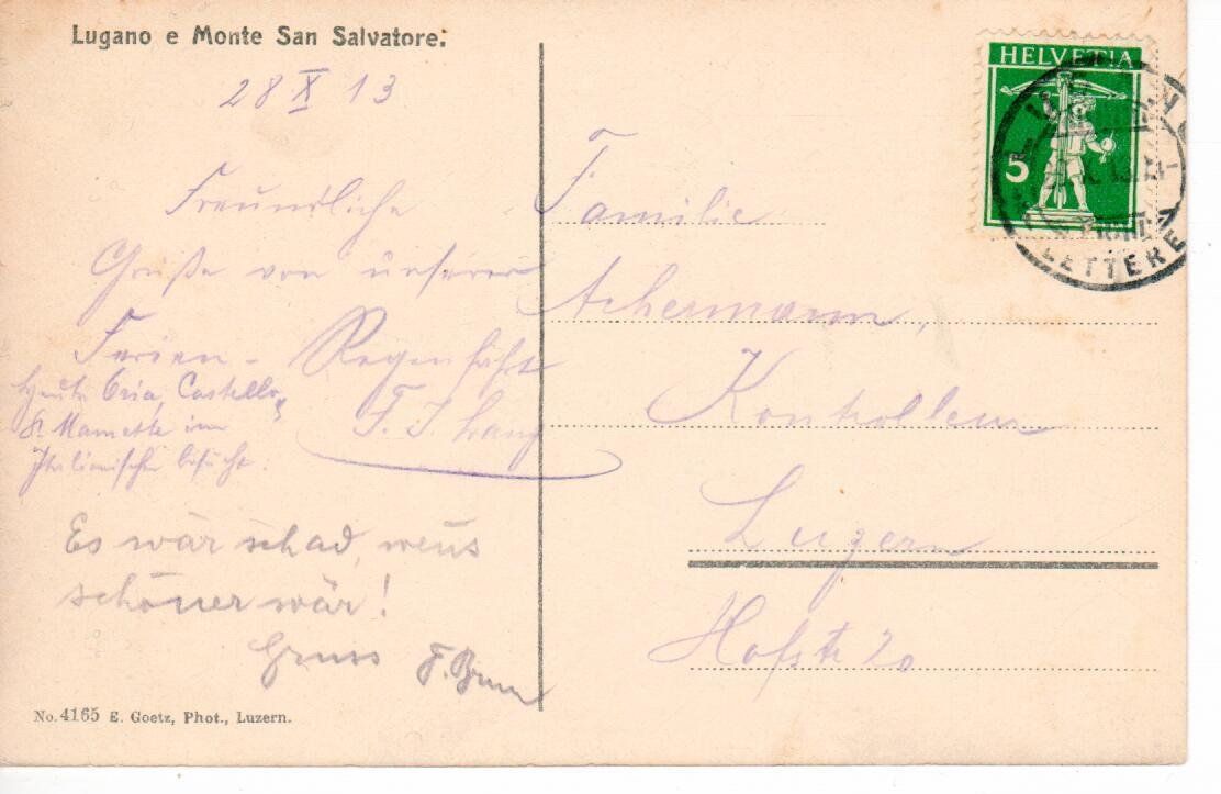 Ansichtskarten: Lugano 1913 – Gebraucht aus Wolhusen von Curver9 1