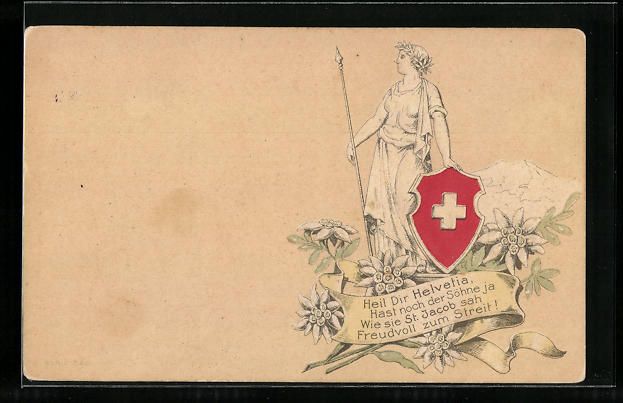 Cartoline postali: Präge-Lithographie Schweiz, Heil Dir He – Usato da Berlin venduto da bartko-reher