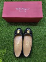 Salvatore Ferragamo quilted + patent Varina bow + rubber sol