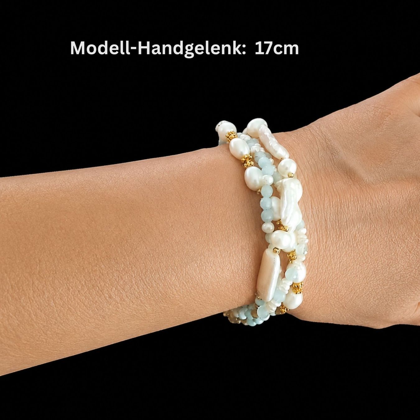 Bracciali & Braccialetti: Statement-Perlenarmband mit Aquamarin, 4 Reihen, Unikat, – Nuovo e nell'imballaggio originale da Lütisburg venduto da Emarra 4