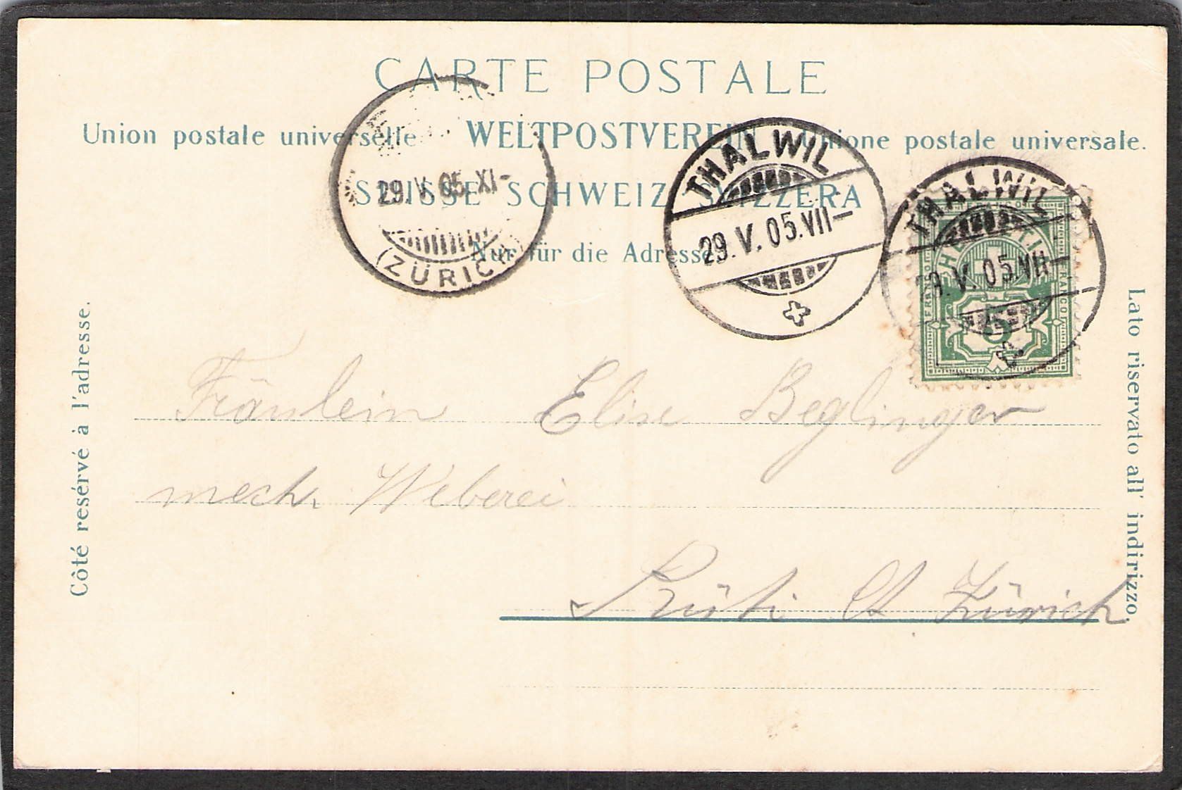 Cartoline postali: ^Thalwil ZH , gel. 1905 – Usato da Reichenburg venduto da Pipo-67 1