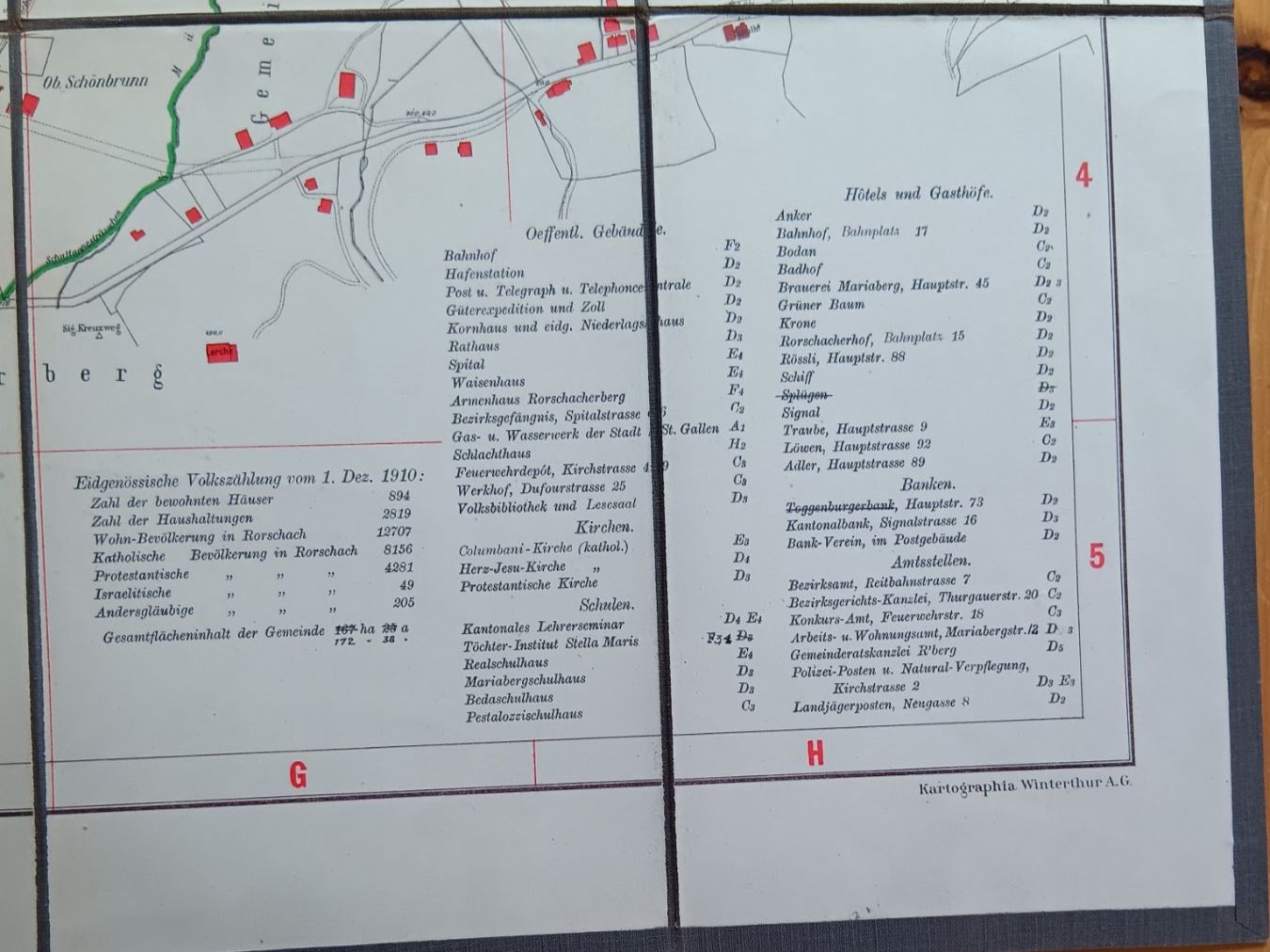 Cartine & Atlanti: Karte Uebersichtsplan Gemeinde Rorschach 1911 – Usato da Lichtensteig venduto da B-B-Bier 3