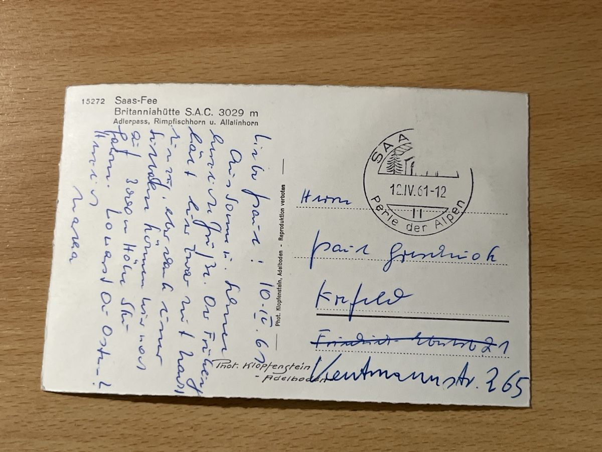 Cartoline postali: Alte Ansichtskarte Saas-Fee Britanniahütte S.A.C. 3029m – Usato da Hinwil venduto da Chuan2 1