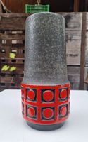 Vintage Keramik Vase, rot-schwarz gemustert