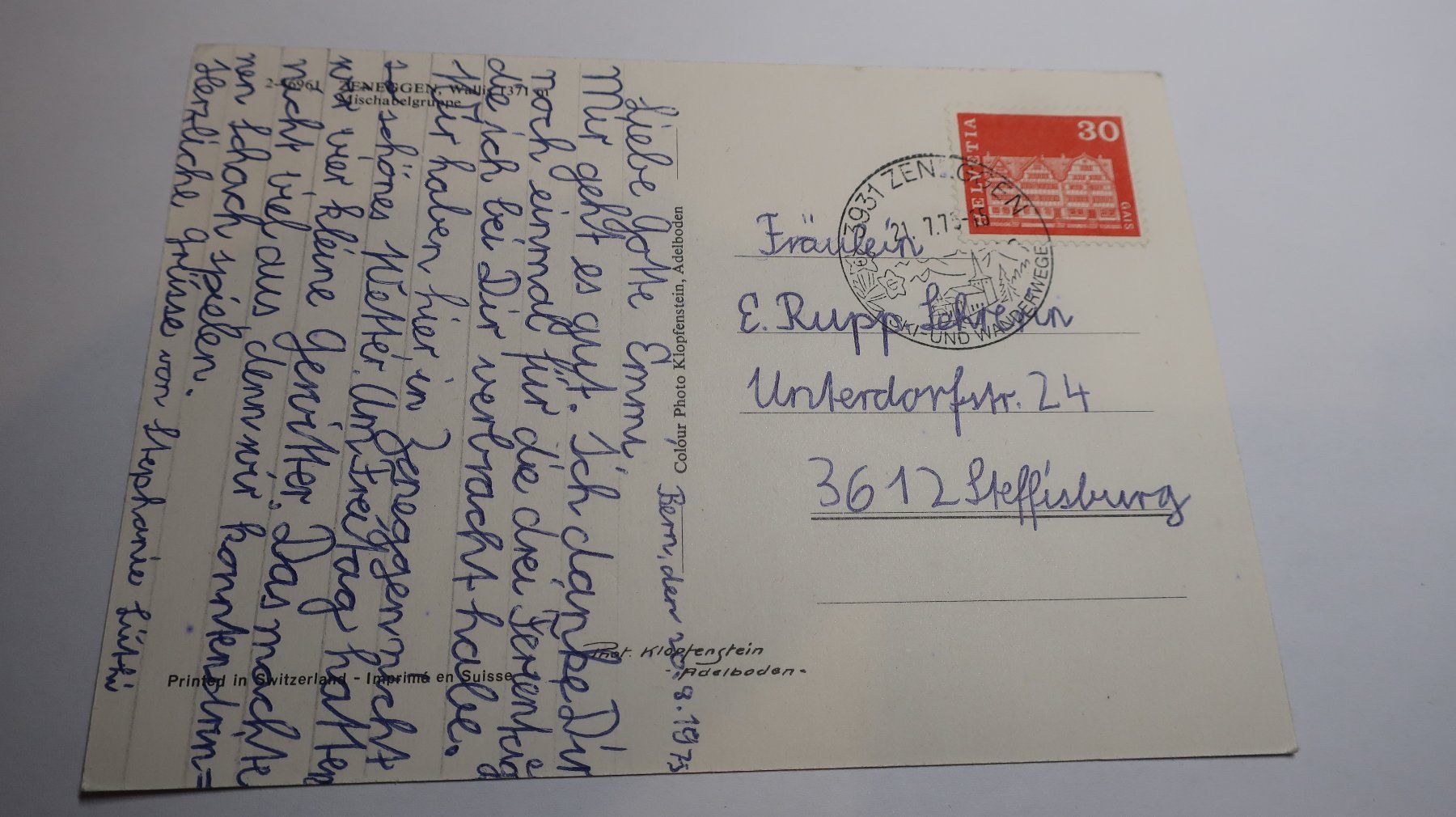 Cartes postales: Zeneggen Wallis Mischabelgruppe 1975 – Défectueux à Cormoret par Pascalll2001 7