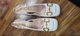 Gucci Malaga Kid Slingback Pumps, Mystic White – ungetragen