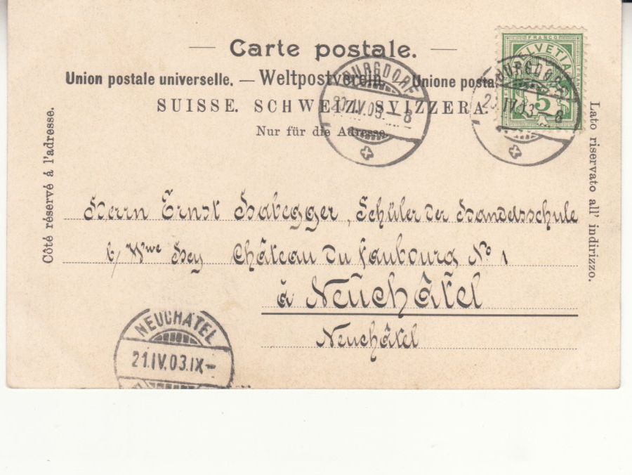 Cartoline postali: Burgdorf 1903 – Usato da Bürglen TG venduto da StampGraf 1