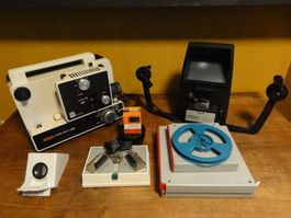 Super 8: Filmprojektor, Filmbetrachter, Filmklebepresse und