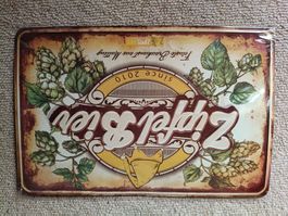 Blechschild Zipfel Bier Motiv Hopfen neuwertiger Zustand