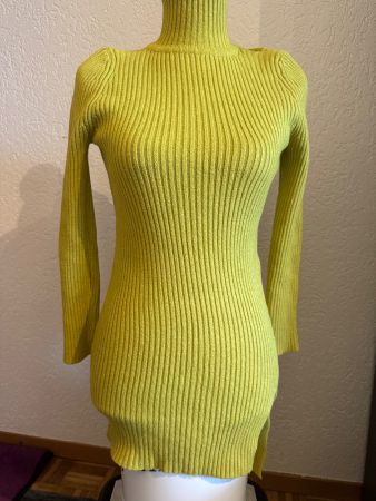 Wollkleid Strickkleid Rollkragen Senfgelb Gr S